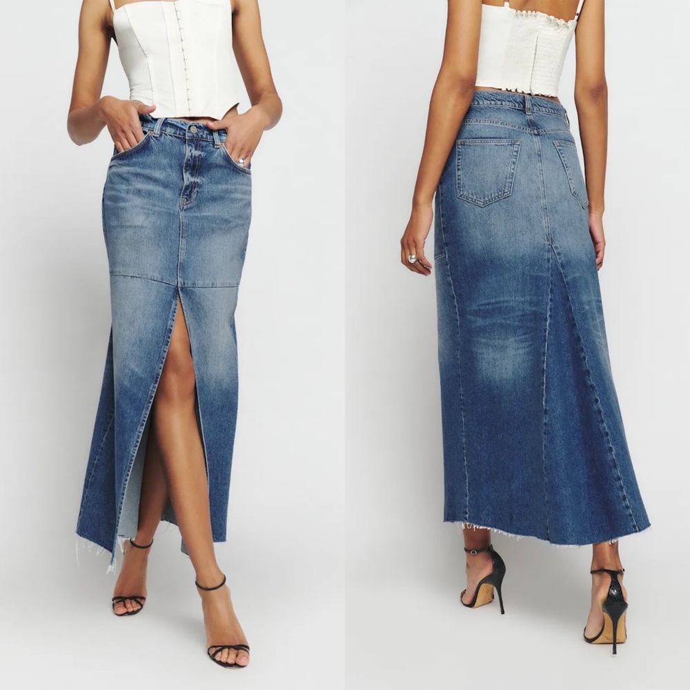 Reformation Tazz Maxi Denim Skirt in Hemlock
